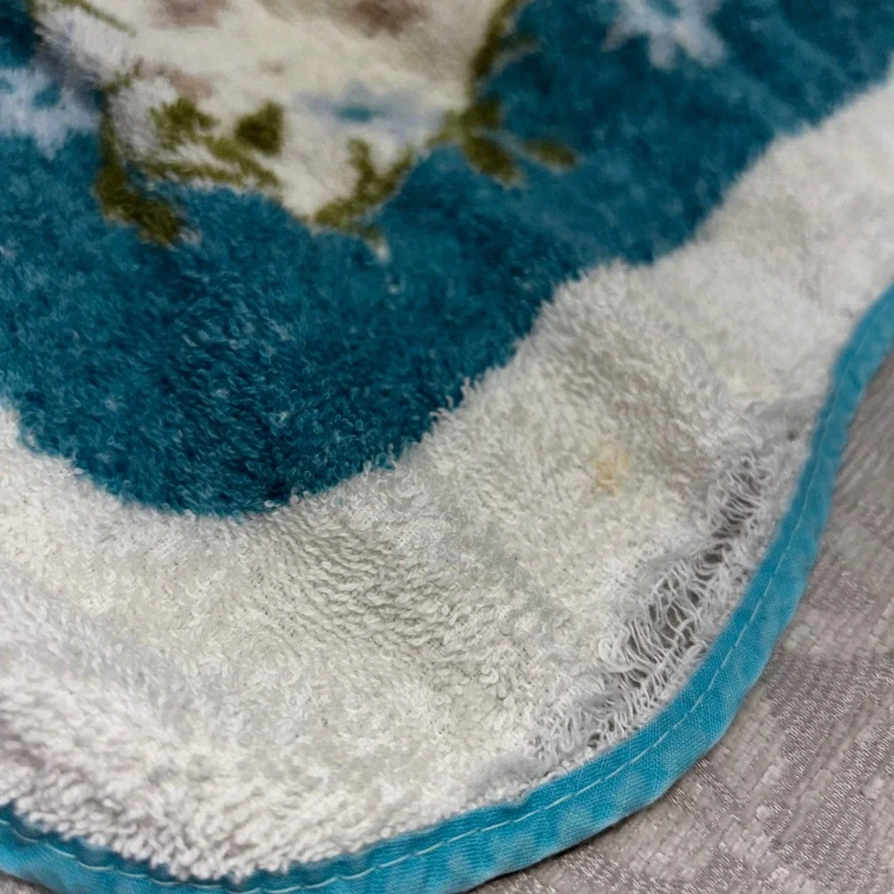 Vintage 1970s Handmade Terry Cloth Half Apron Blue Floral Spice Cabinet Kitchen‎